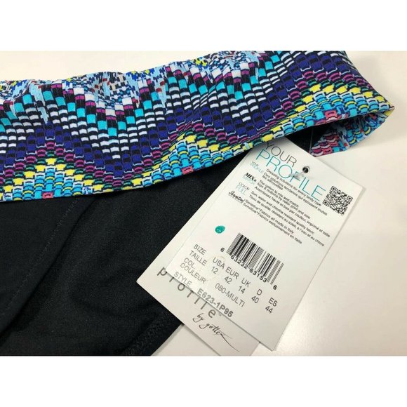 Profile Gottex Swim Suit Bikini Bottom Skyline Solid Black Fold Over Band 12 New - Picture 2 of 6